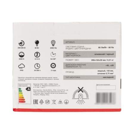 Flight LED 30 W 200–260 V IP65 2400 lm 6500 K, cold light rexant + support on soil 6-6