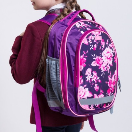 School backpack, 37 x 27 x 16 cm, ergonomic back, calligrata b "Flowers", lilac-17