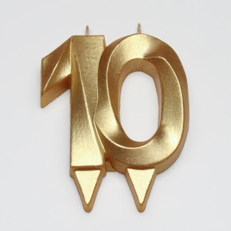 Candle in the cake jubilee "Face + Fountain", number 10, gold metallic, 6.5 cm-2