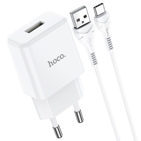 Network charger Hoco N9, USB - 2.1 A, Type -C 1 m cable, white-2