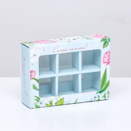 Box for sweets 6 pcs, "pink roses" 13.7 x 9.8 x 3.9. Confectionery packaging