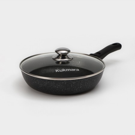 Pan, d = 26 cm, removable handle, glass cover, anti -stick coating, dark marble color