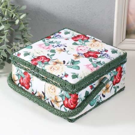 Casket for needlework "Garden flowers" 20x20x11 cm-4