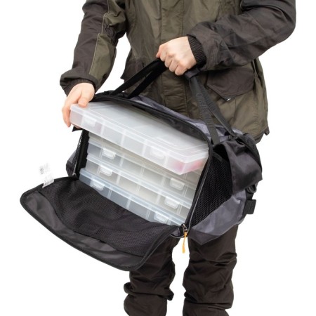 Bag fishing ranshot Lure Bag XL, 40x28x24 cm, color gray + 5 boxes Luno 28-7