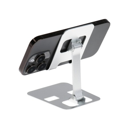 A phone stand, adjustable, folding, metal, rubber inserts, silver-3