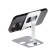 A phone stand, adjustable, folding, metal, rubber inserts, silver