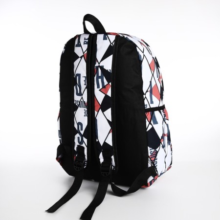 A backpack with a zipper, 3 outer pockets, black/red color-3