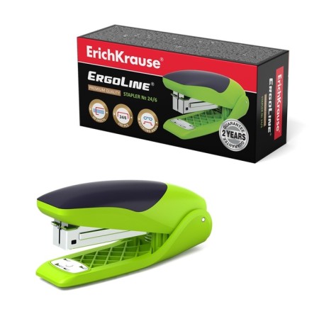 Stapler Erichkrause Ergoline No. 24/6, up to 30 sheets, anti-stepler, rubber anti-slip insert, bright salad