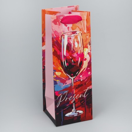Gift package for a bottle, packaging, "glass of happiness", 9 x 25 x 8.9 cm-1
