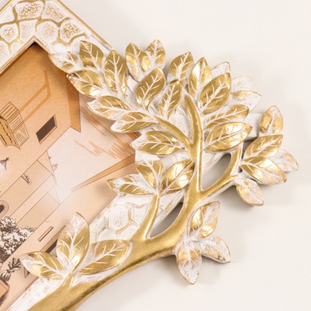 Photo frame Polystone 10x15 cm "tree" white with a golden patina 18x2x23 cm-2