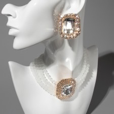 Set 2 items; Earrings, Knock Luxury Large Stone, white color in gold, 42 cm