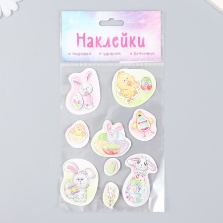 Cardboard sticker 2 layers "Easter bunnies and chickens" 17x12 cm-3