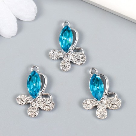 Decor for creativity metal, rhinestones "Butterfly with sapphire" silver 1.6x2.2 cm-2