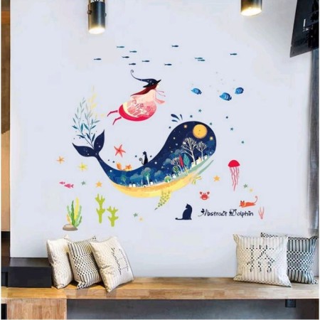 Interior plastic sticker "Whale and abstraction" 50x70 cm