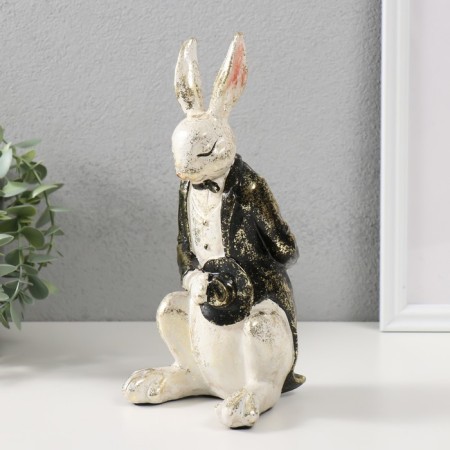 Polystone souvenir "White hare in a tuxedo with a cylinder" 11x11x24 cm-3