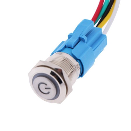 Switch, 12 V, 3 A, 5 PIN, IP67, D 16mm, wire 15 cm, white