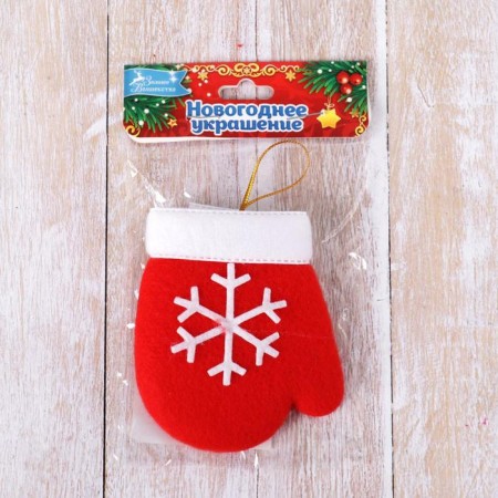 Soft suspension "Mitten with a white snowflake" 8x6 cm, red-2