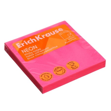 Block with a sticky edge paper 75x75 mm, Erichkrause "Neon", 100 sheets, pink-2