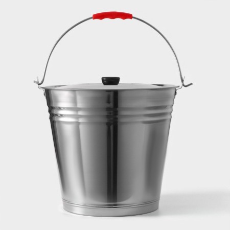 A bucket with a lid, 12 l, d = 32 cm, from stainless steel Aisi 201-4