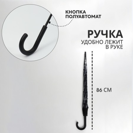 Umbrella - a semiautomatic “cage” cane, 8 spokes, r = 54 cm, black color-1
