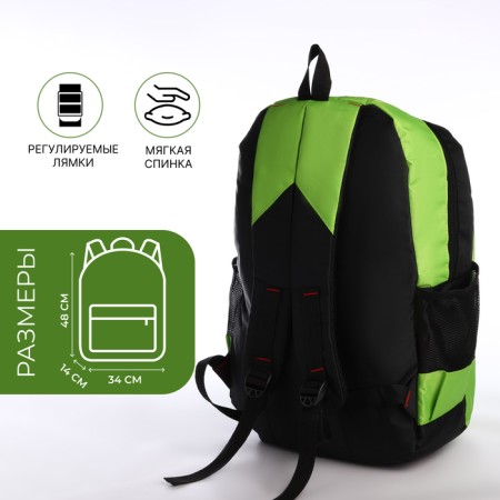 School backpack from textiles on a zipper, 4 pockets, green color-1