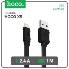 Hoco X5, USB cable - Lightning, 2.4 A, 1 m, flat, black