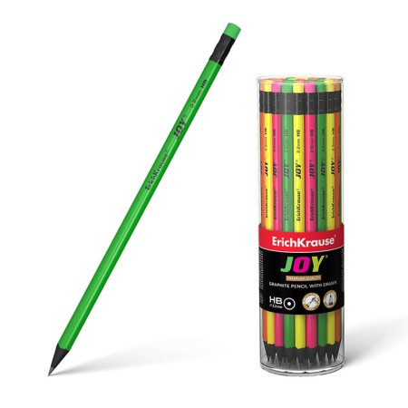 Pencil Chernographic Erich Krause "Joy", HB, Grifel D = 2.2 mm, Plastic, Round, in a tube, Neon Mix