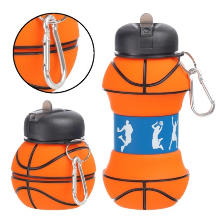 Water bottle, 550 ml, basketball ball, folding, 18 x 8.7 cm