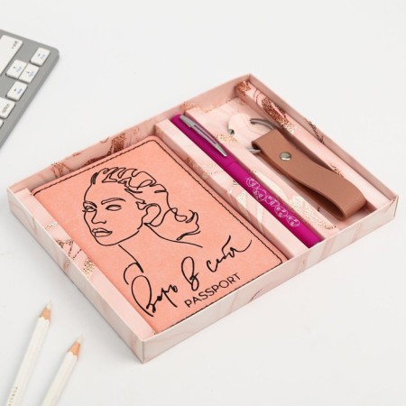 Set "since March 8": cover for PVC passport, keychain and pen Plastic-2
