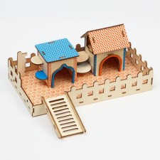 Complex-site for rodents with 2 houses, ladder and shelves, plywood, 25 x 14 cm, mix 698080