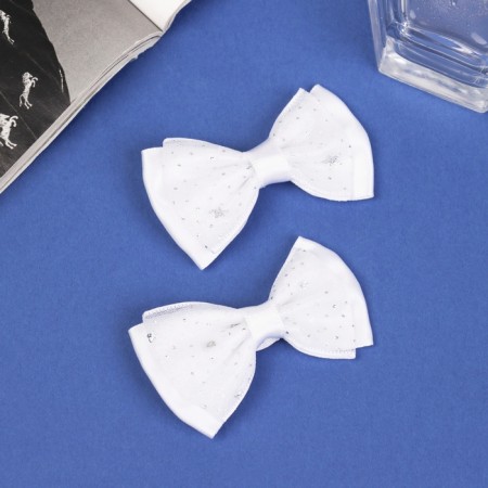 Hair clamp "Bow Vivian" (set 2 pcs) classic shine, 7 cm, white