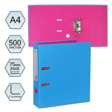 A4, 75 mm, Lamark, PVC, double-sided coating, metal edging, pocket for a spine, collected, blue/pink