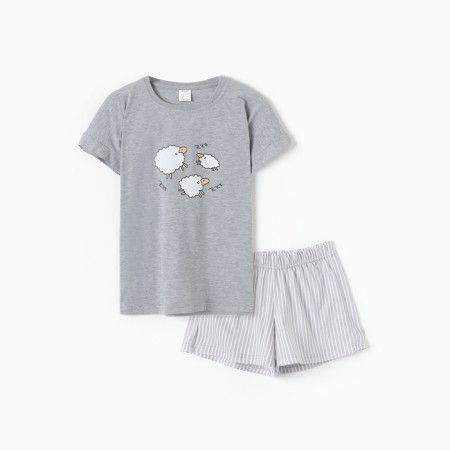 Female home set (T-shirt, shorts) "lamb", light gray color, size 46