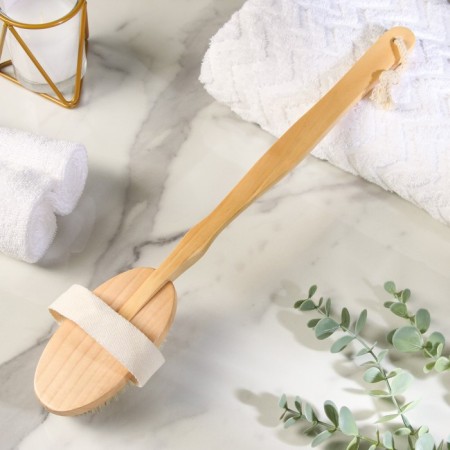 Massage brush made of natural bristles, with a handle, smooth-5