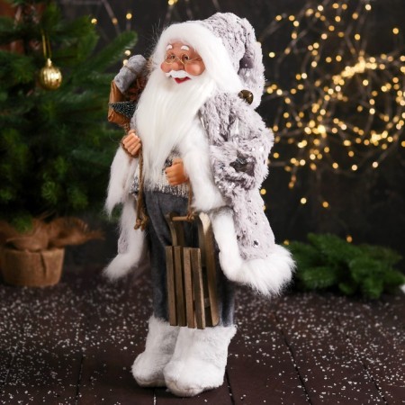 Santa Claus "in a sweater and fur boots, with sledges" 47 cm, white-gray-3