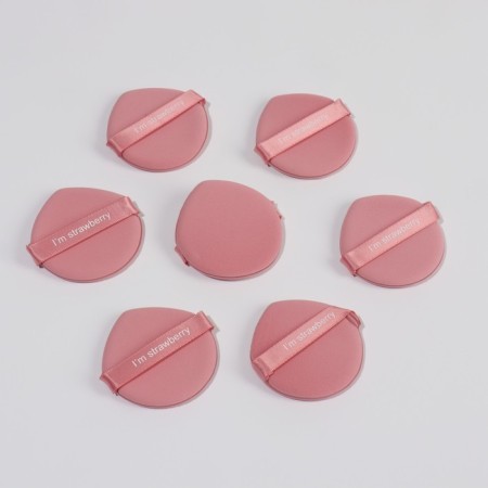 Strawberry makeup sponge, set - 7 pcs, d = 5.5 cm, with a holder, in a case, pink color-7
