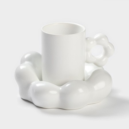 Coffee pair of ceramic "chamomile", 2 items: 260 ml mug, saucer d = 17 cm, white color
