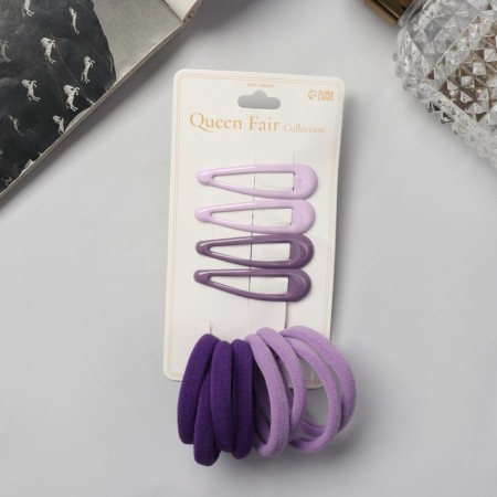 Hair set "Mira" (4 invisibles-5 cm, 8 elastic bands-3.5 cm) lilac