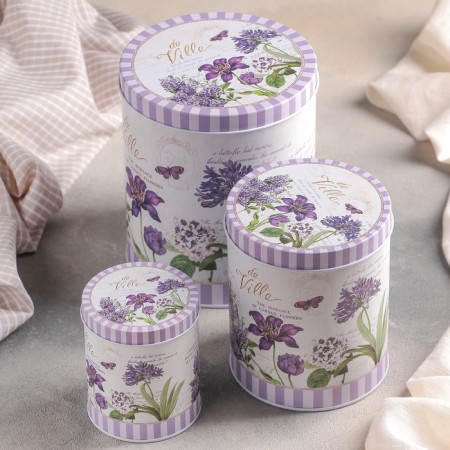 A set of cans for bulk products "Lavender", 3 items: 7 × 9 cm, 10 × 13 cm, 13 × 16 cm