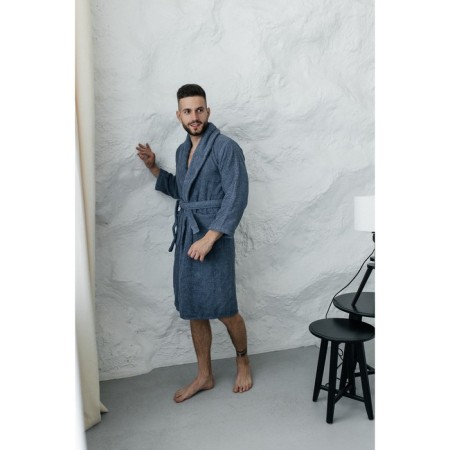Tainted male bathrobe, size 52, blue color-2