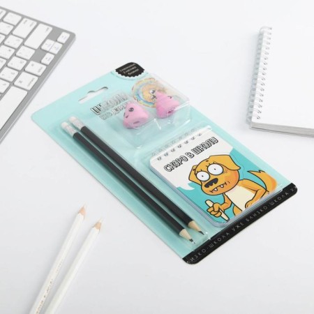 Chancellery set "soon to school": eraser 2 pcs, notebook, pencils-1