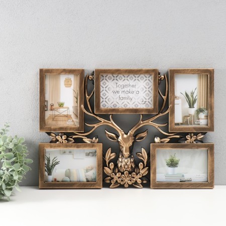 Photo frame plastic in 5 photos 10x15 "Noble deer" Dark gold 48x33x2.5 cm