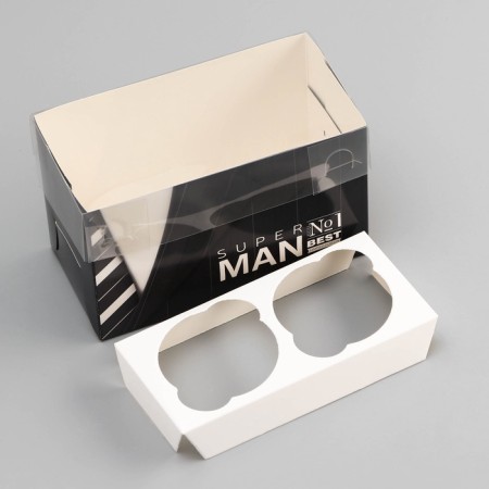 Box for 2 cupcake with a transparent lid, "male", 16 × 8 × 10 cm, confectionery packaging-4