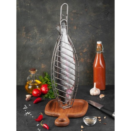 Fish lattice for a tandoor, total H-50 cm, working part 34 x 14 cm, stainless steel-1