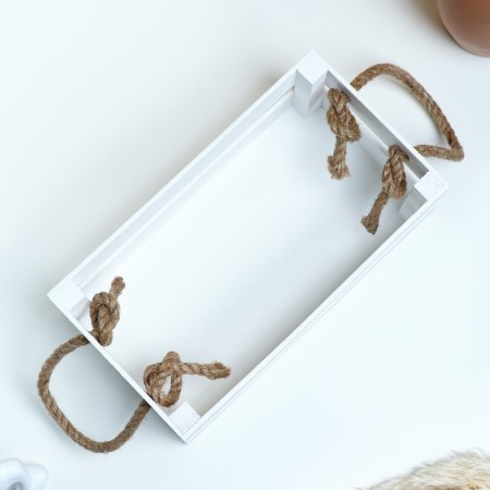 Wooden Kashpo 24.5 × 13.5 × 9 cm "Koroshka Light" rheck, handle rope, white give beautifully-2