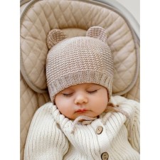 Шапочка на завязках с ушками детская Amarobaby Pure Love Teddy, размер 38-40 см, цвет бежевый