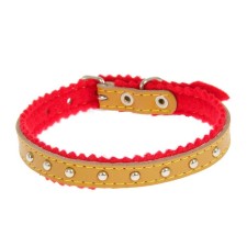 The collar is decorated with synthetic winterizer, with bells, 28 x 1 cm, yellow