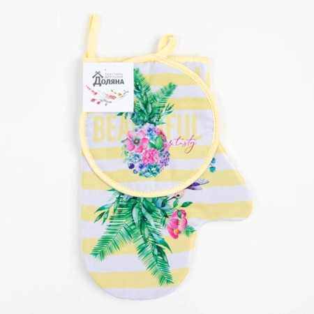 Set of kitchen shade "Blooming pineapple" :: mittens-output 24x32 cm, take 17x17 cm-5