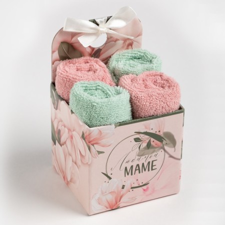 Set of terry towels Ethel "Mom" 30x30 cm-4pcs, 100% cotton 340 g/m2-6