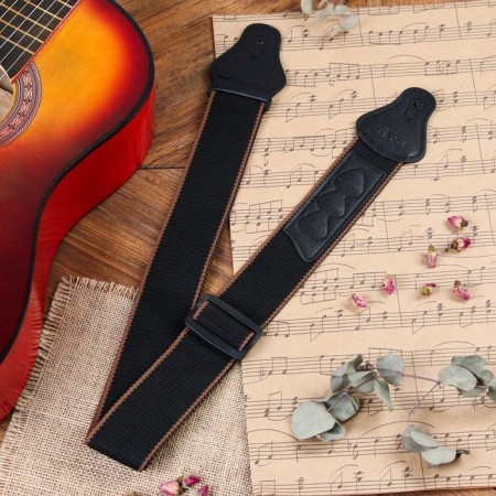 Music Life guitar belt, black with a pocket for mediators, 90-145 cm, width 5 cm-1